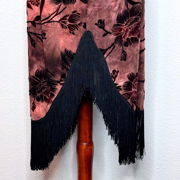 ANGL Velvet Burnout Kimono MEDIUM Reddish Brown Fringe Hem Whimsigoth Festival - Picture 6 of 11